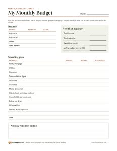 Page 1 of the Monthly Budget Planner